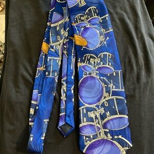 Blue Drum Set Pattern Handmade 100% Silk Tie